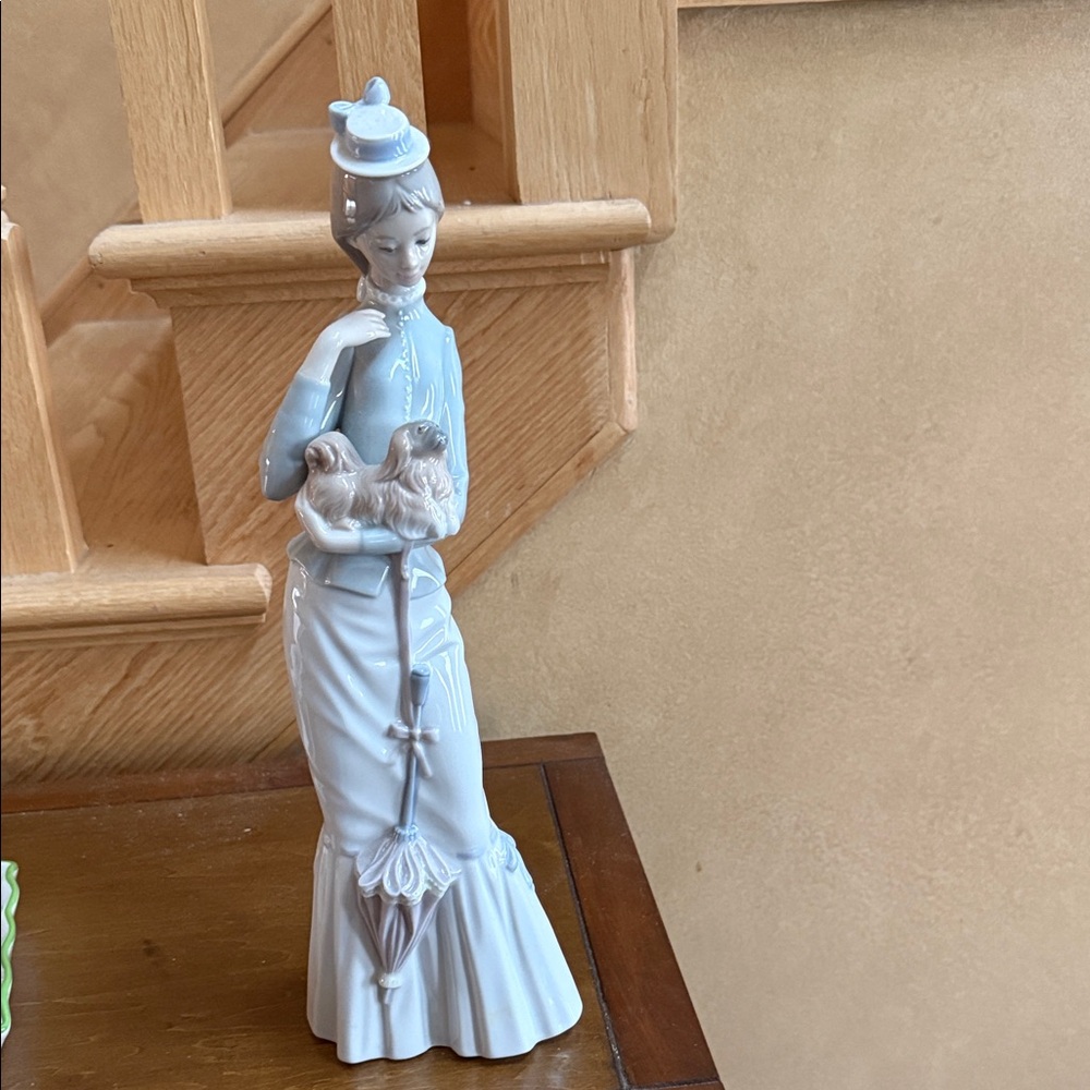 Lladro Porcelain Lady Figurine in Pale Blue and White - Decorative Home Art